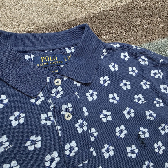 Polo Ralph Lauren Men’s Large Blue Floral Print Classic Fit Polo Shirt - Picture 3 of 6